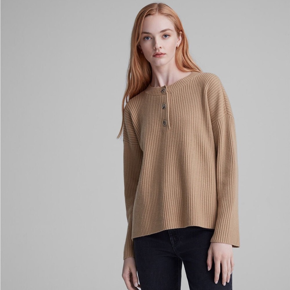 Club Monaco Cashmere Blend Ribbed Henley Sweater